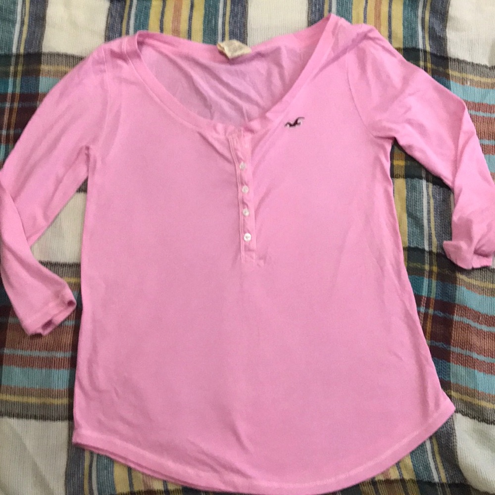 Pink button up scoop neck tee